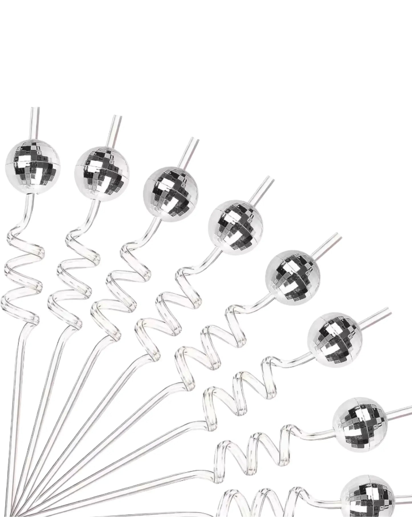 🪩Silver Disco Swirly Straws –Let's Party