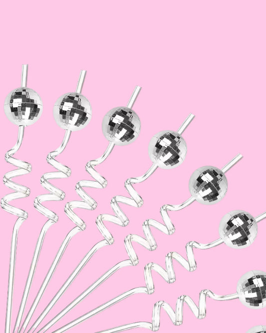 🪩Silver Disco Swirly Straws –Let's Party