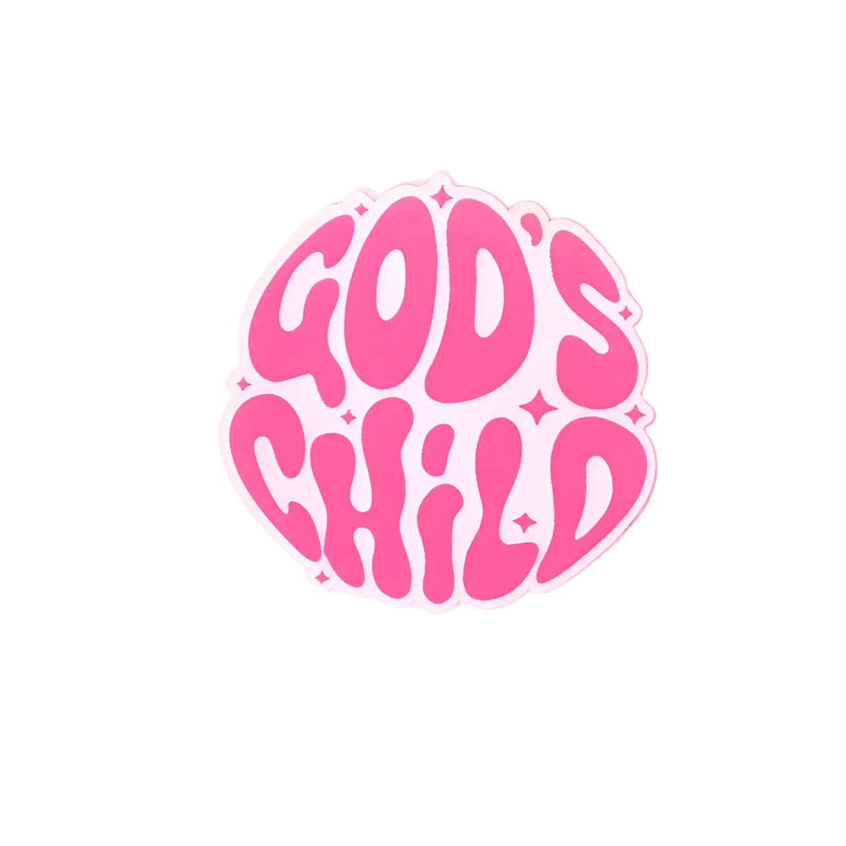 Pink 'God's Child' text on a white background