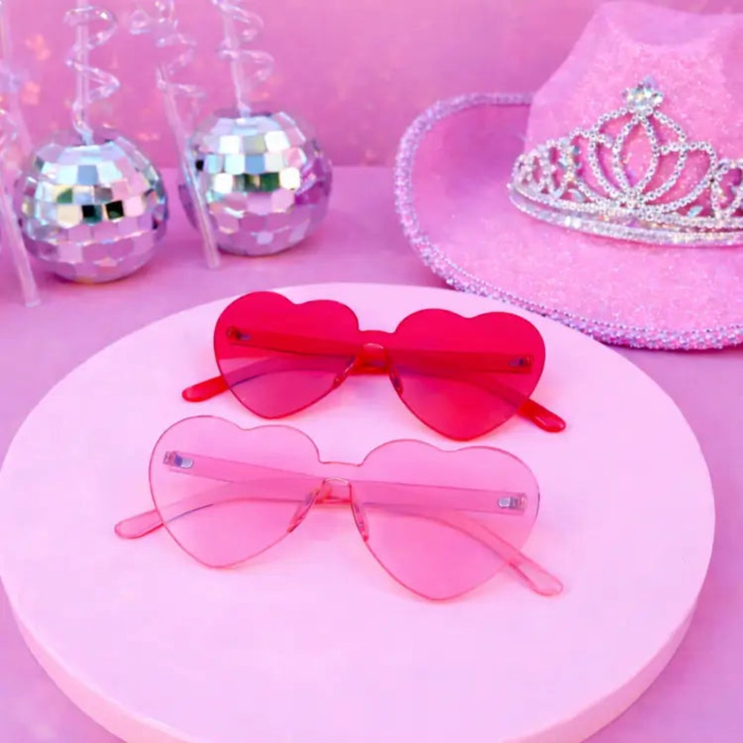 "Dark pink and soft pink heart shaped sunglasses for bachelorette parties and festival fashion Minty and Mallow Australia"