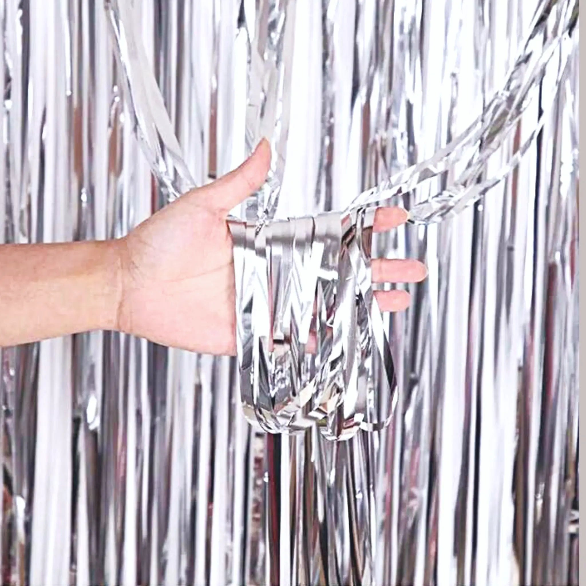 Silvery Metallic Foil Backdrop | Tinsel Fringe Photo Booth Props | Party Decorations