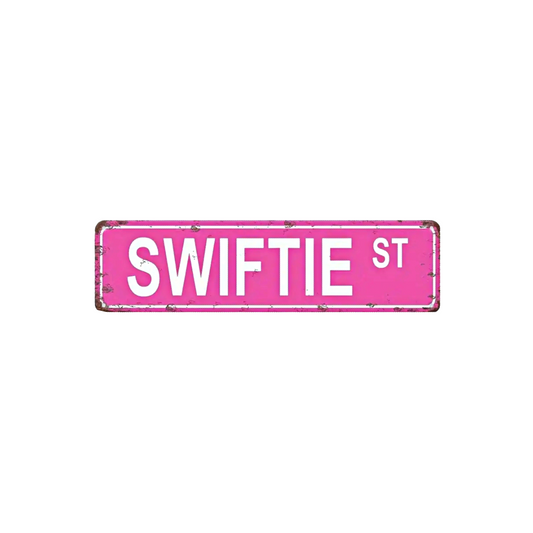 "Pink metal Swiftie Street sign for aesthetic bedroom wall decor and fan gifts"
