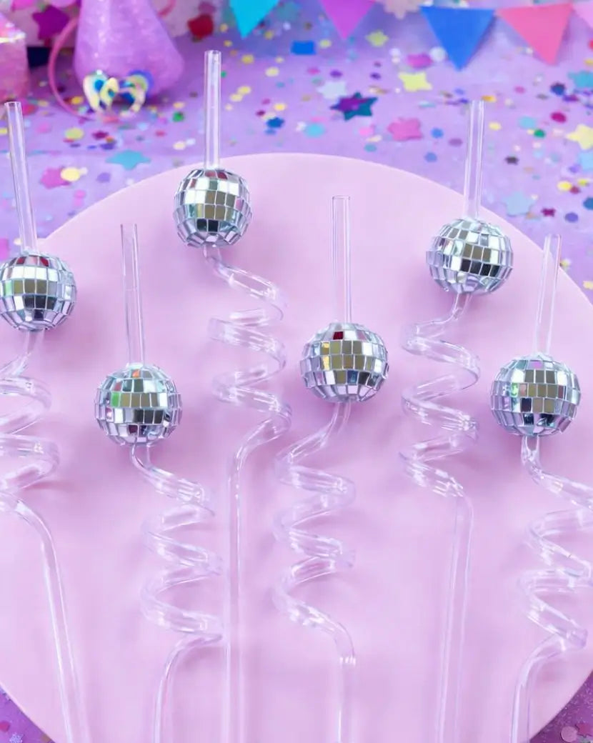 🪩Silver Disco Swirly Straws –Let's Party