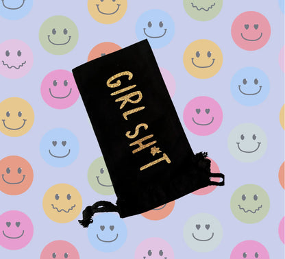 &quot;Girl Shit&quot; Drawstring Bag – Funny Essentials Pouch for Women | Period or Travel Bag