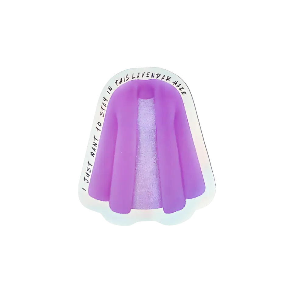 Holographic Midnights Era sticker of Taylor Swift's purple Lavender Haze faux fur jacket from the Eras Tour
