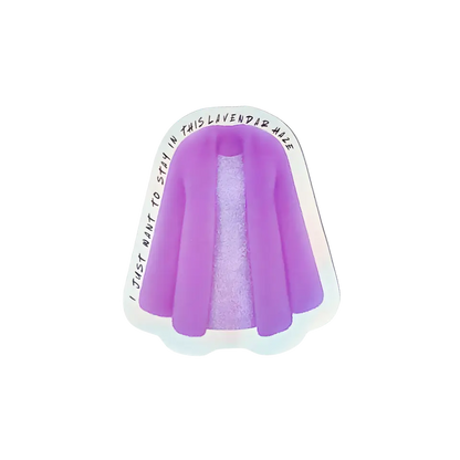 Holographic Midnights Era sticker of Taylor Swift's purple Lavender Haze faux fur jacket from the Eras Tour
