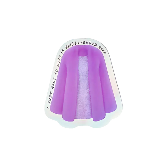 Holographic Midnights Era sticker of Taylor Swift's purple Lavender Haze faux fur jacket from the Eras Tour
