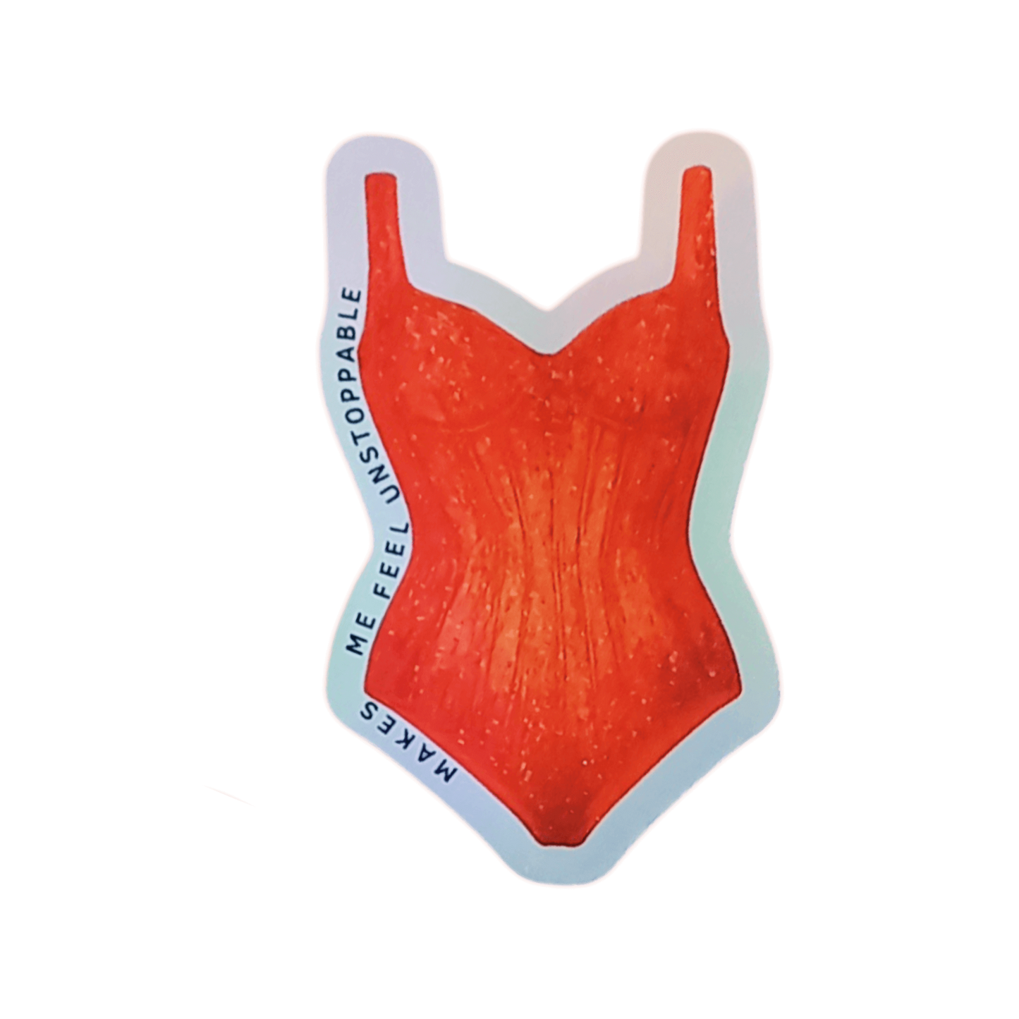 Holographic Taylor Swift sticker of the pink and blue sparkling Lover era bodysuit from the Eras Tour swimsuit design with text on a black background