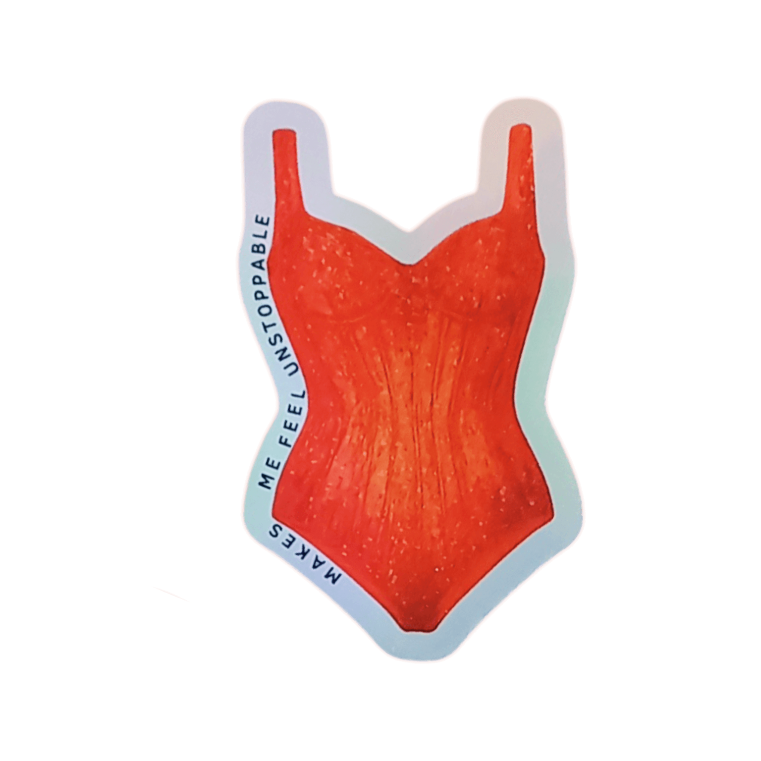 Holographic Taylor Swift sticker of the pink and blue sparkling Lover era bodysuit from the Eras Tour swimsuit design with text on a black background