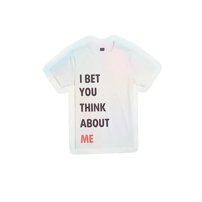 Holographic Taylor Swift sticker of the 22 shirt saying I Bet You Think About Me from the Red Era