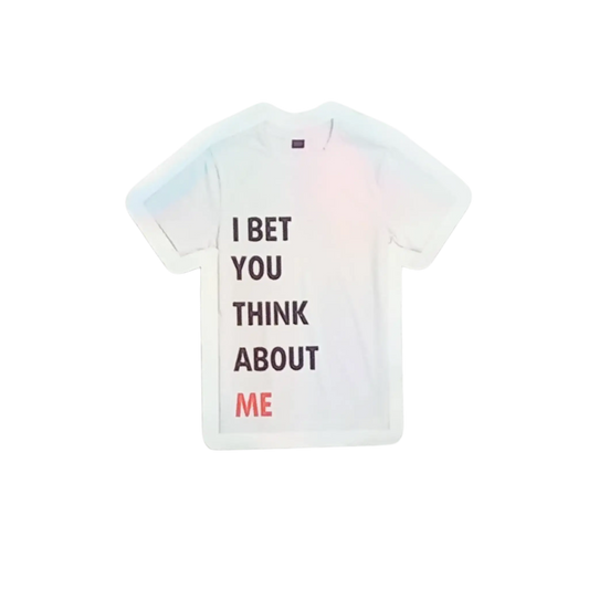 Holographic Taylor Swift sticker of the 22 shirt saying I Bet You Think About Me from the Red Era