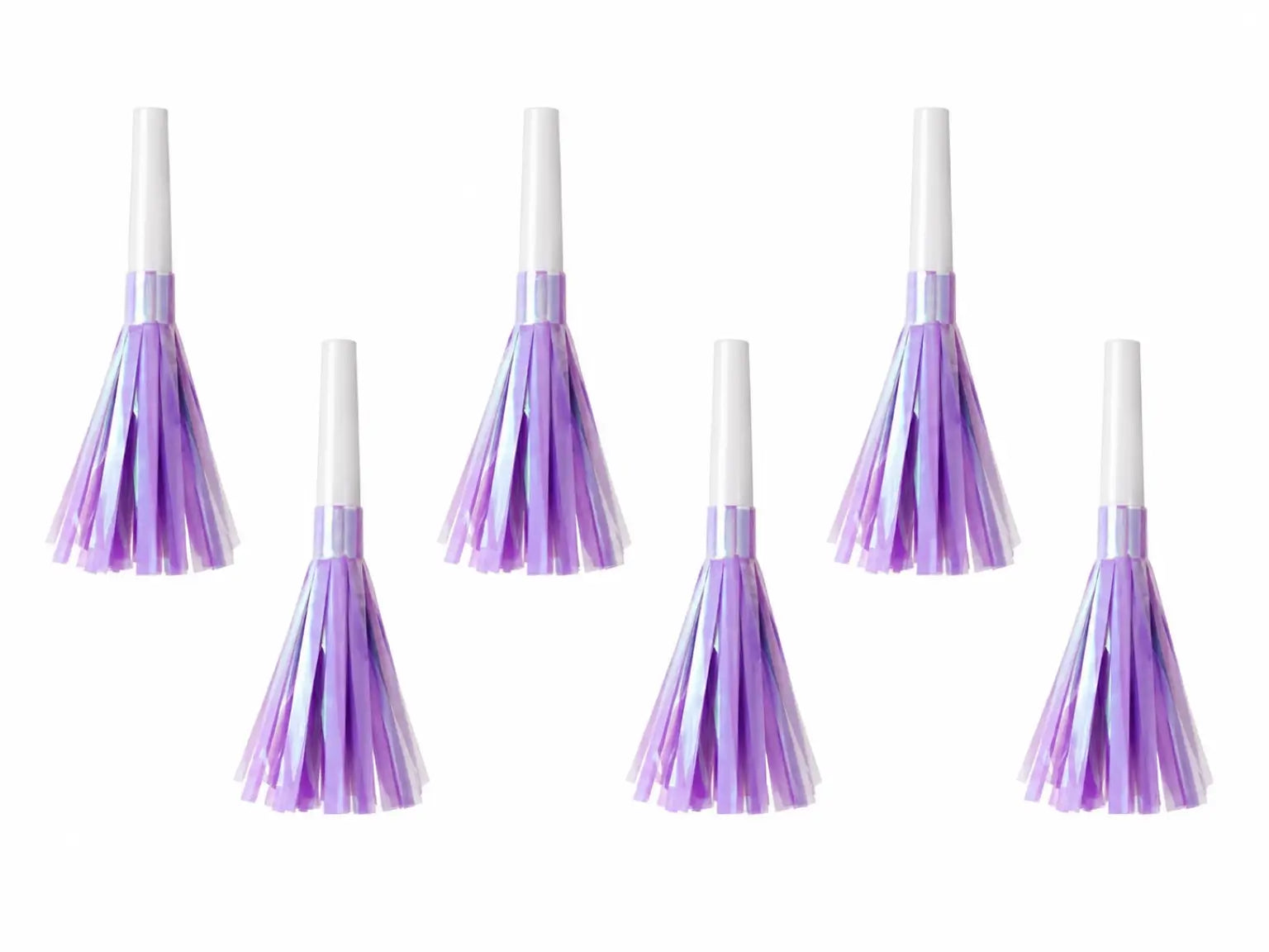 Pack of 6 metallic purple party horns with silver fringe for Speak Now themed birthday parties and lavender hens night favours Minty and Mallow"
