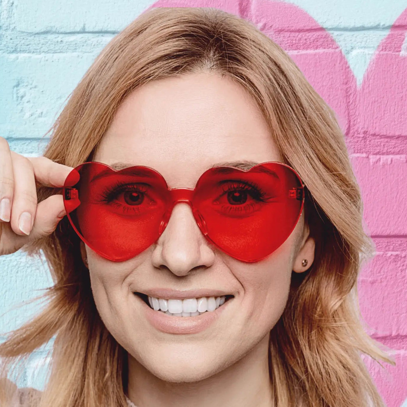 &quot;Red love heart sunglasses with dark lenses, trendy retro festival eyewear for concerts, parties &amp; everyday wear.&quot;