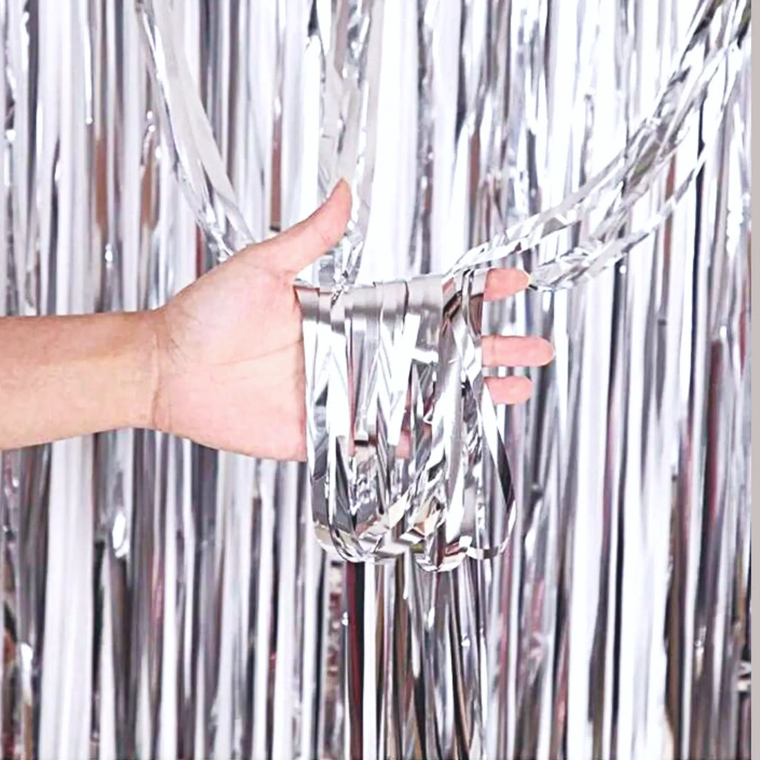 Silvery Metallic Foil Backdrop | Tinsel Fringe Photo Booth Props | Party Decorations