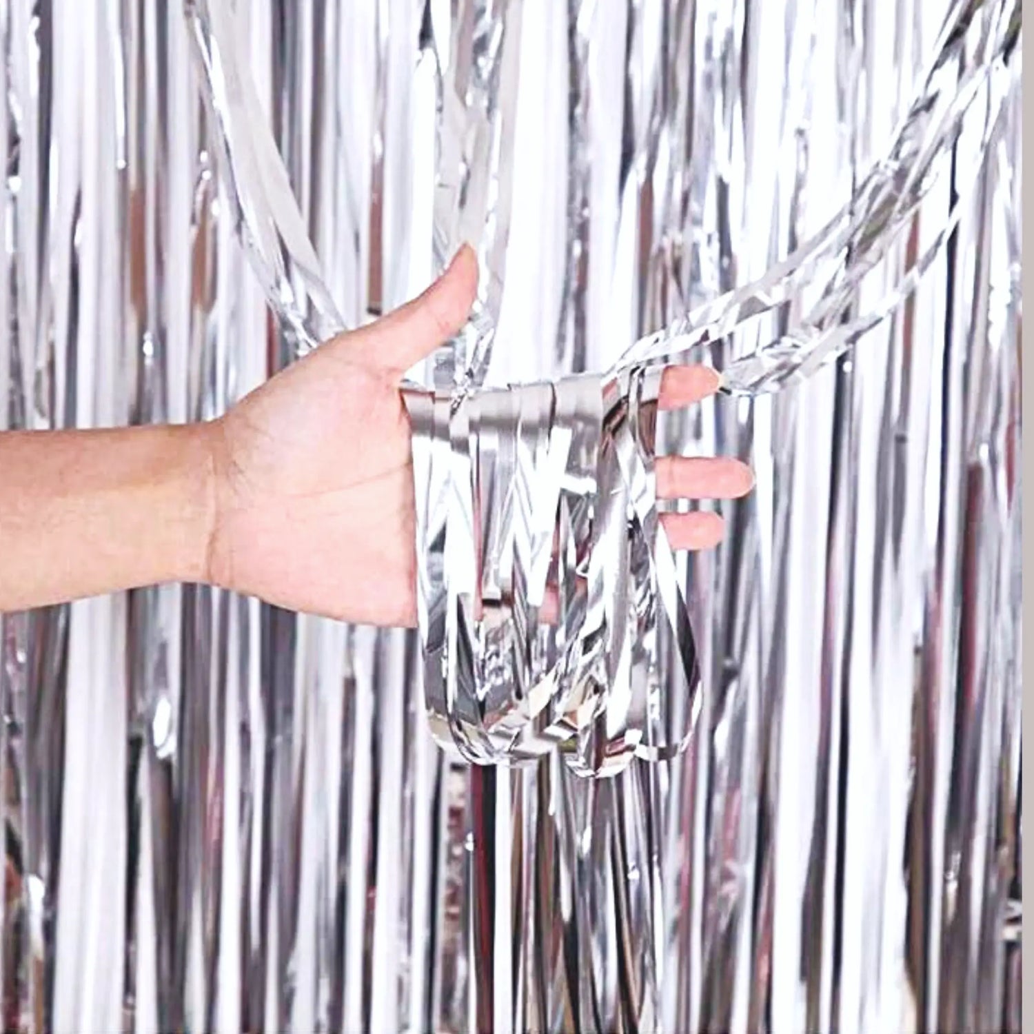 Silvery Metallic Foil Backdrop | Tinsel Fringe Photo Booth Props | Party Decorations