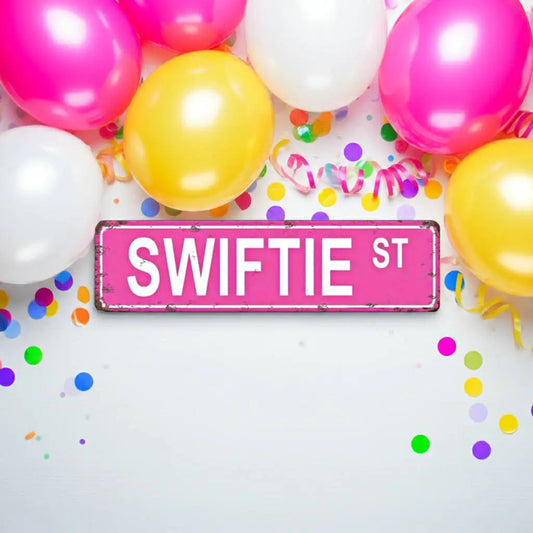 Pink metal Swiftie Street sign for aesthetic bedroom wall decor and fan gifts"