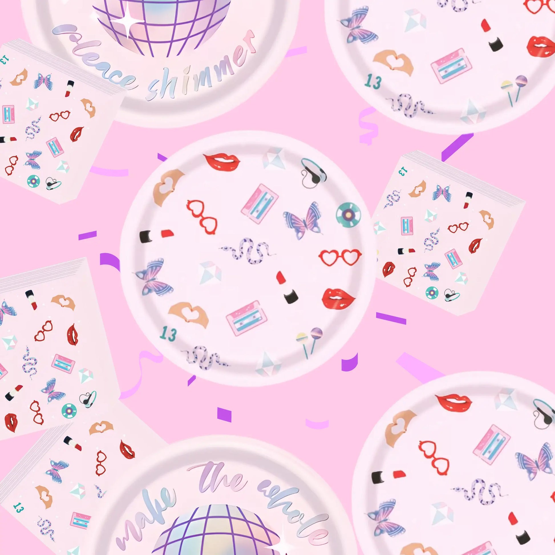 "Pink and purple In My Era party plates with Swiftie icons 10 pack Minty and Mallow"