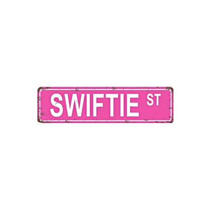 "Pink metal Swiftie Street sign for aesthetic bedroom wall decor and fan gifts"