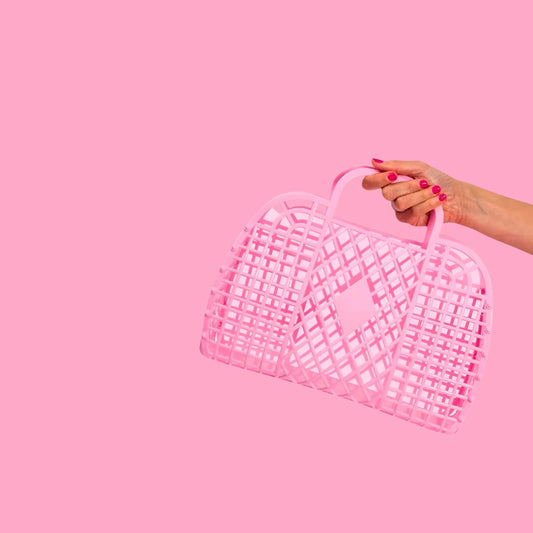 Sun Jellies Retro Basket Neon Pink – Jelly Tote Bag for Girls, Teens & Tweens, Y2K Party & Beach Bag