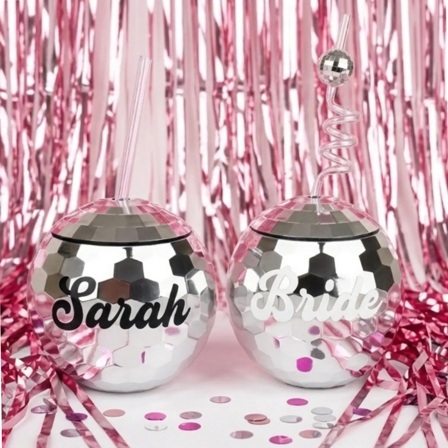 Personalized Disco Ball Cup with Name - Custom 16oz Mirror Ball Tumbler for Bachelorette, Hens & Swiftie Parties