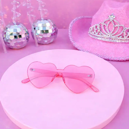 "Dark pink and soft pink heart shaped sunglasses for bachelorette parties and festival fashion Minty and Mallow Australia"
