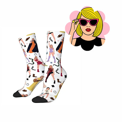 "Taylor Swift inspired sock illustrations for Eras Tour concert outfits from Minty and Mallow"